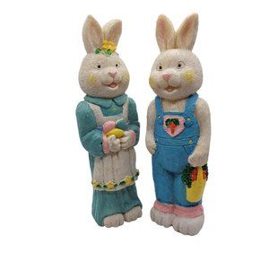 Vintage Boy Girl Wooden Easter Bunny Rabbit Pair